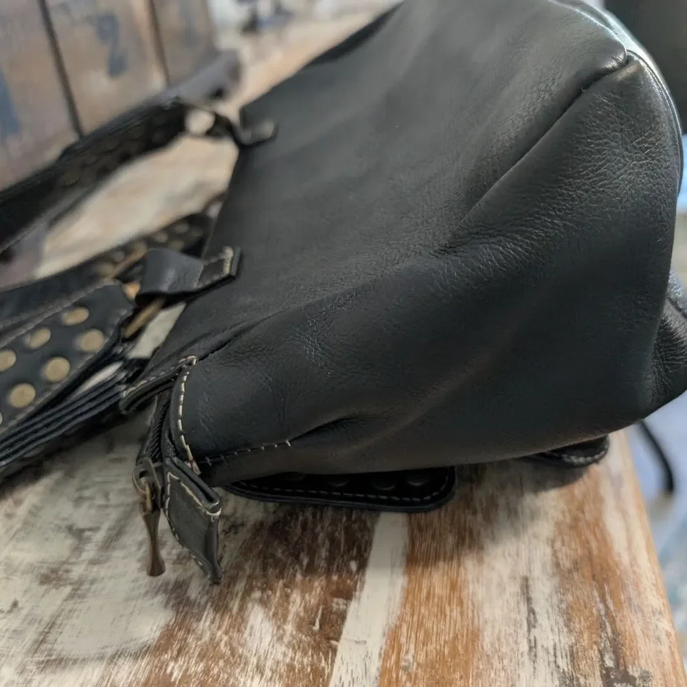 Vintage Esprit Black Studded Leather Shoulder Bag